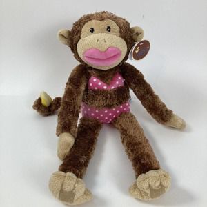 Lenovia Plush Monkey Stuffed Animal Brown Very Soft Pink Polka Dot Bikini 16”